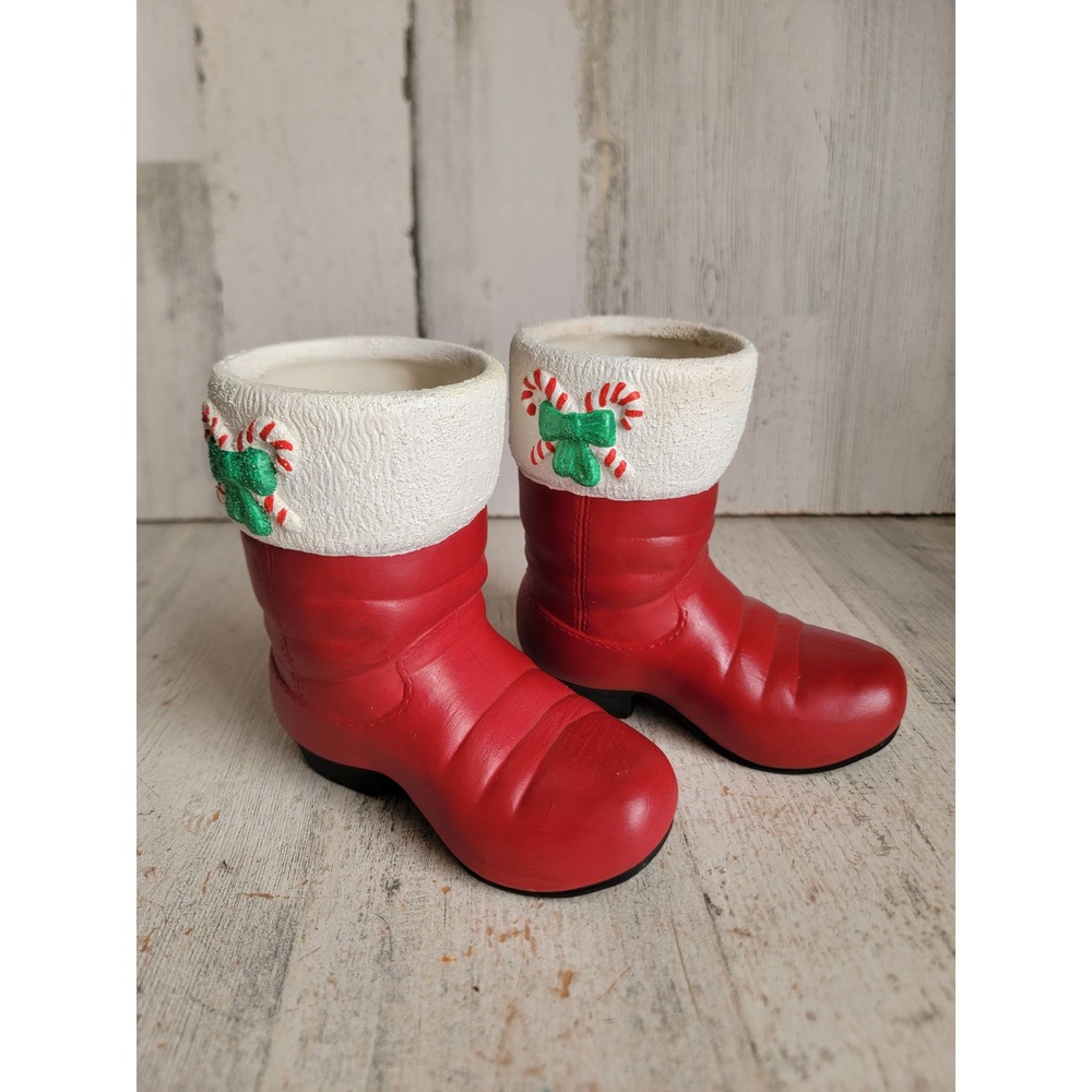 Vintage red Santa Claus boot ceramic mistletoe Xmas set shoe home decor